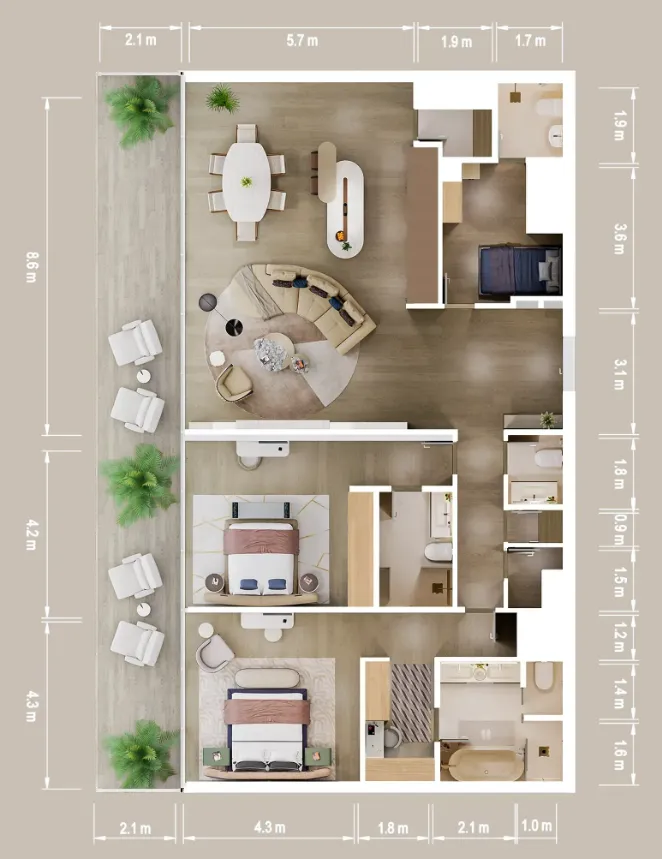 Mandarin Oriental Residences 2 bed floor plan, 2,201 sqft