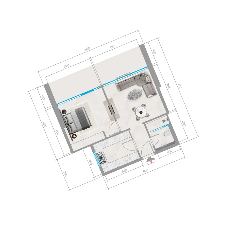 Orchid Towers Phase 1 1 bed floor plan, 776 sqft