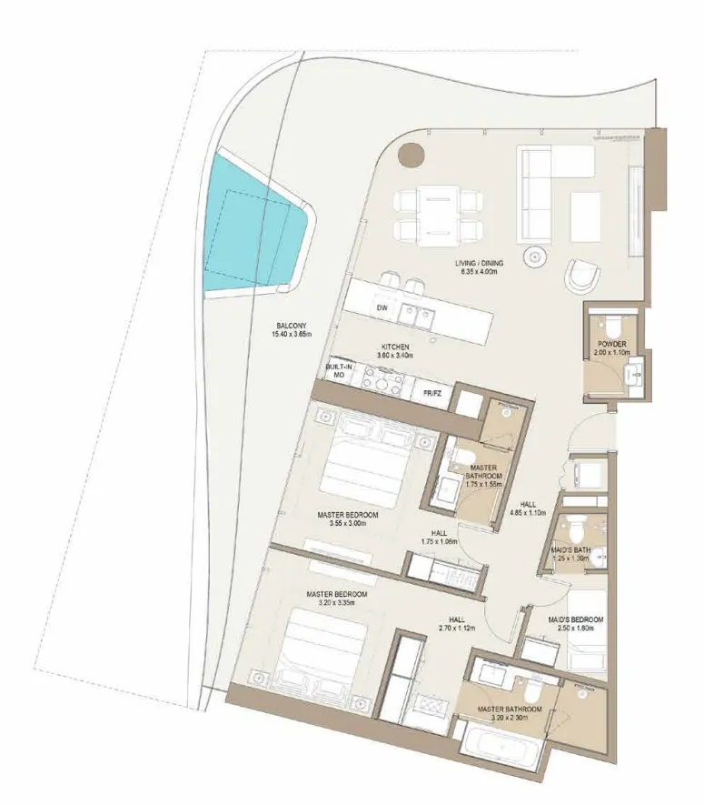 Laguna Residence 2 bed floor plan, 1,673 sqft