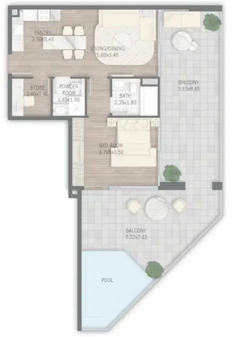 Stamn One 1 bed floor plan, 1,339 sqft