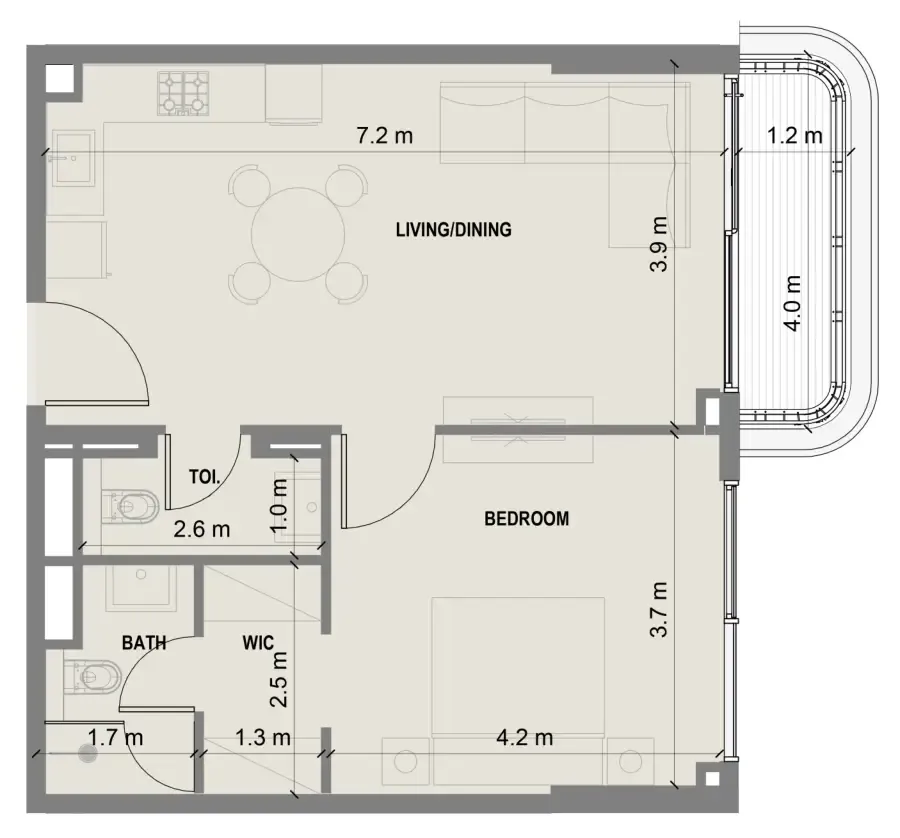 Blue Marina Residence 1 bed floor plan, 673 sqft