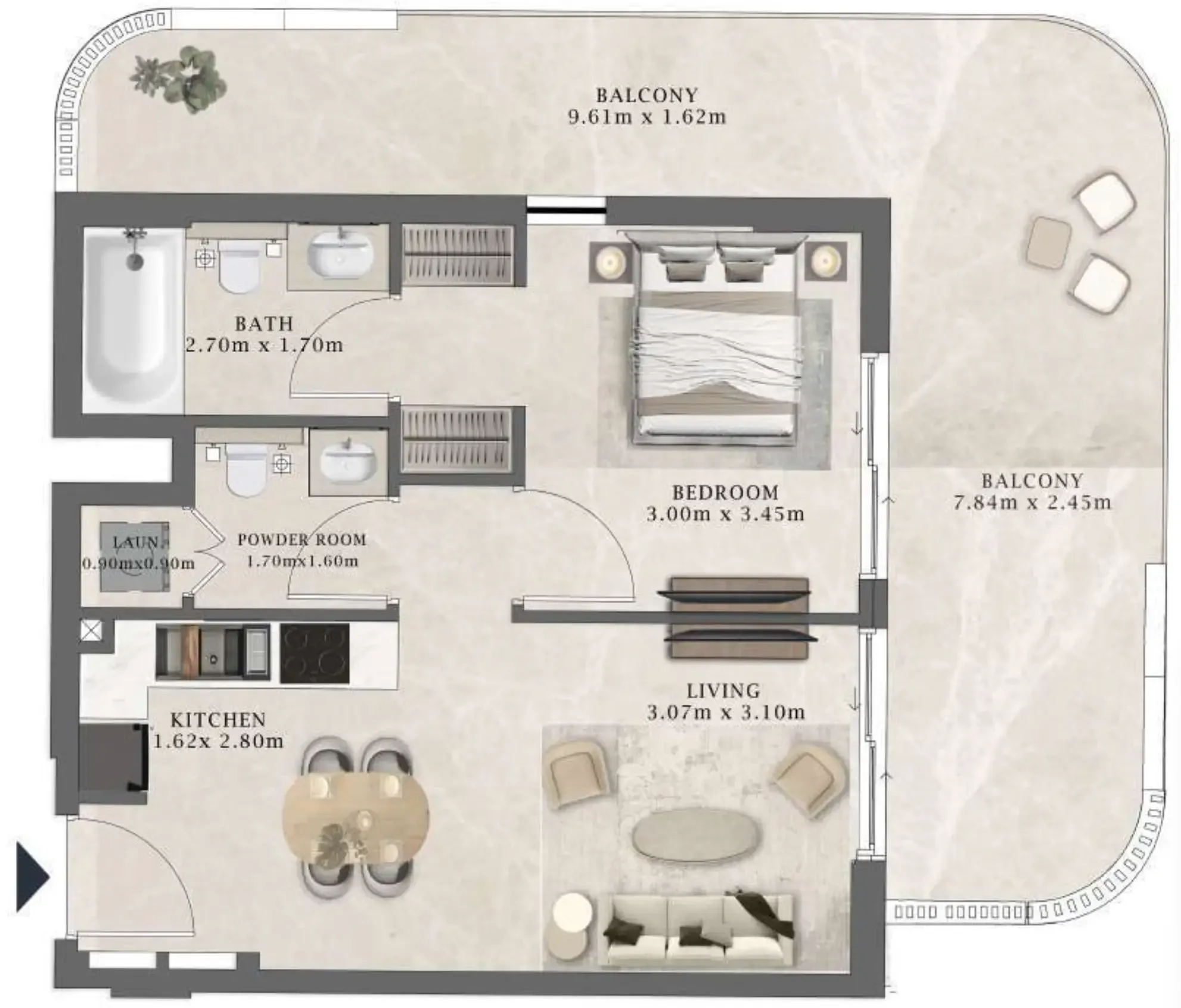 Arthouse Residences by Cledor 1 bed floor plan, 851 sqft