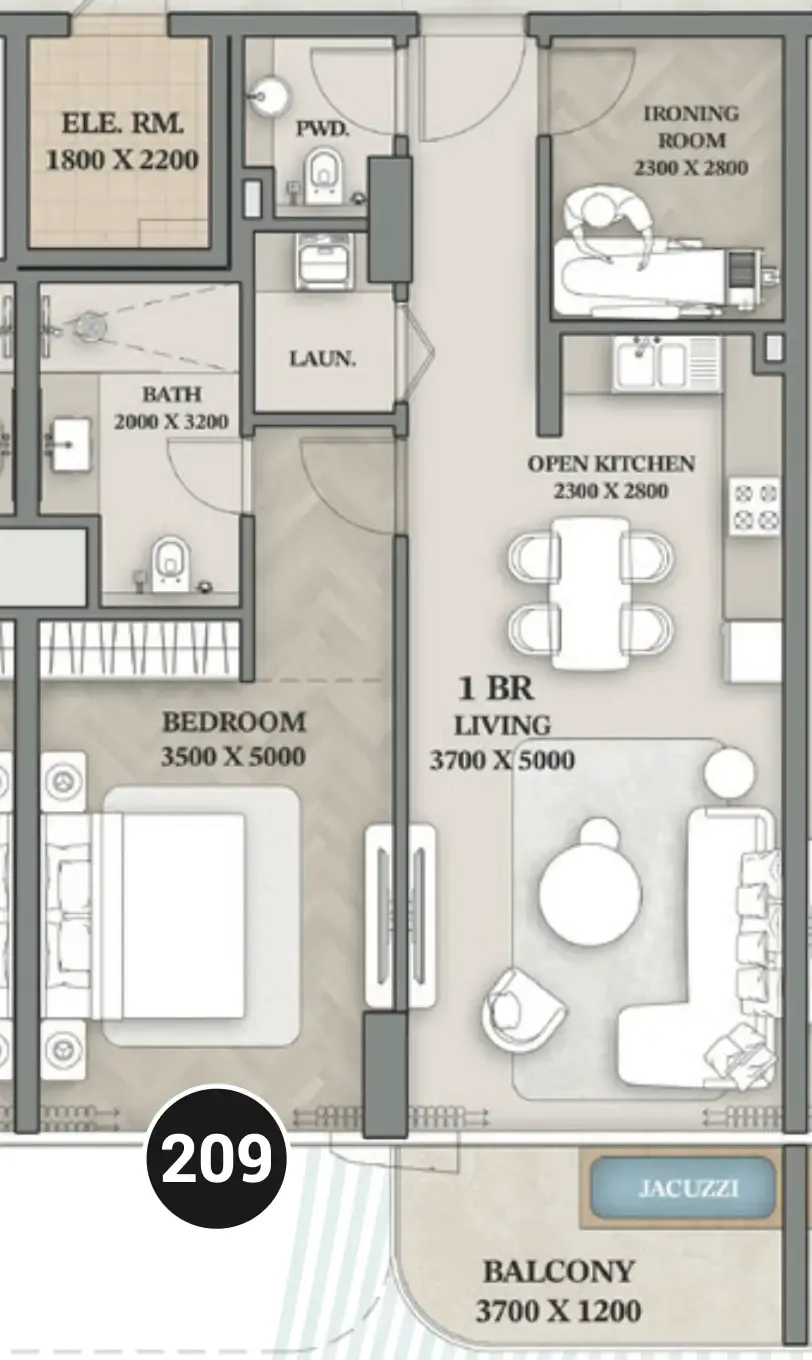 Wellington Ocean Walk 1 bed floor plan, 905 sqft
