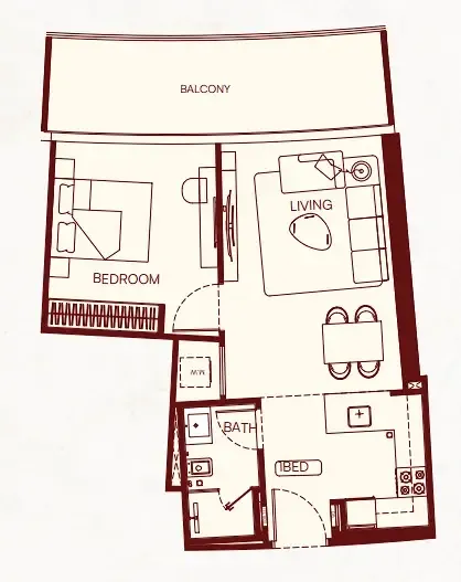 Binghatti Skyflame 1 bed floor plan, 703 sqft