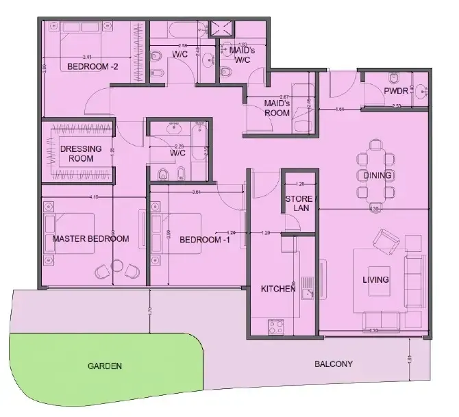 One Residence Al Reem Island 3 bed floor plan, 2,149 sqft