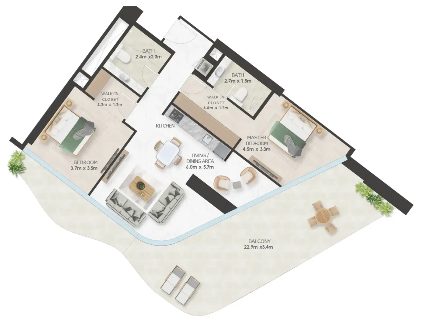Oystra 2 bed floor plan, 1,813 sqft