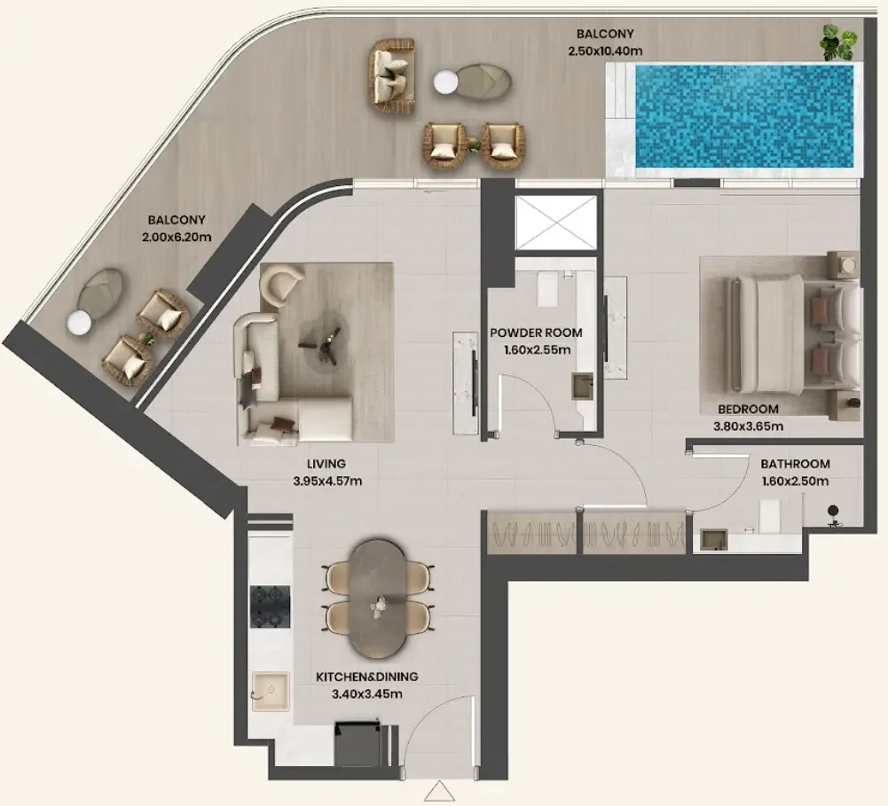 Divine Al Barari 1 bed floor plan, 1,021 sqft