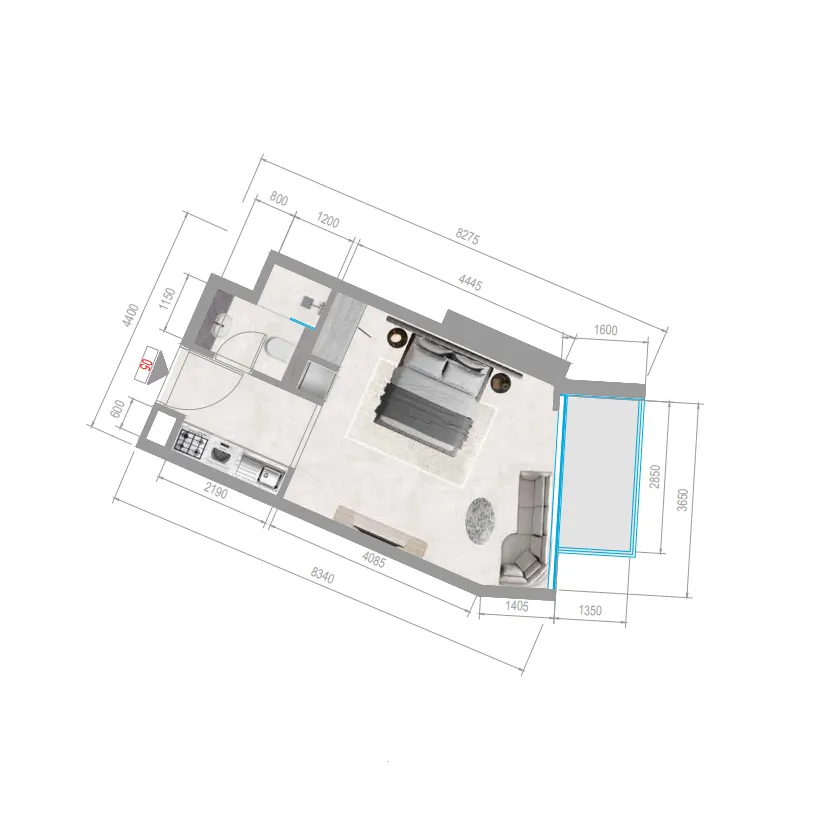 Orchid Towers Phase 1 Studio floor plan, 377 sqft