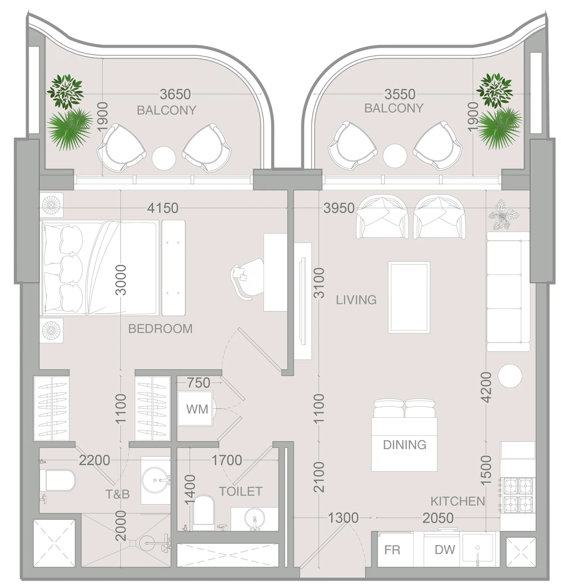 ALTA V1EW 1 bed floor plan, 735 sqft