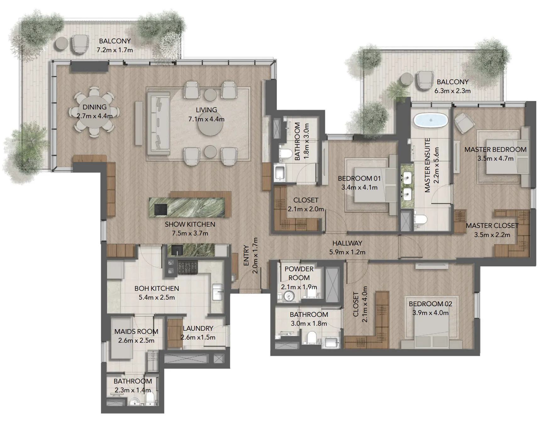 Maravelle Residences 3 bed floor plan, 2,873 – 2,908 sqft