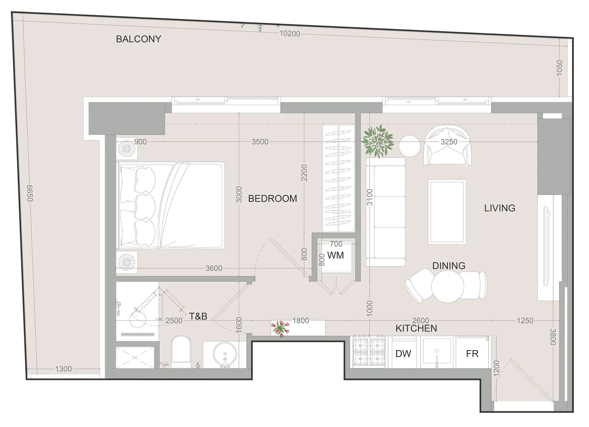 SKY LEVEL 1 1 bed floor plan, 688 sqft