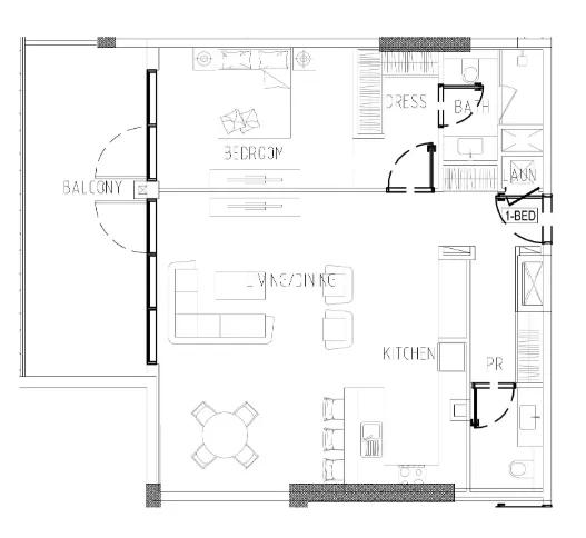 Damac Riverside Views 1 bed floor plan, 1,063 sqft