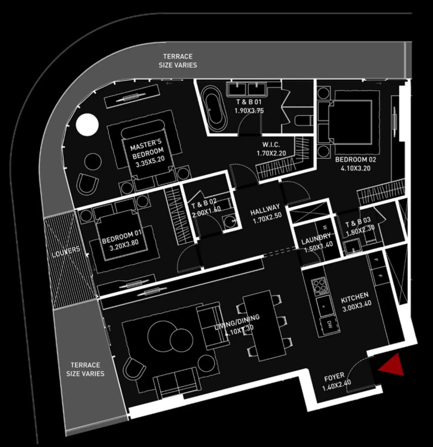 Brabus Island 3 bed floor plan, 1,642 sqft