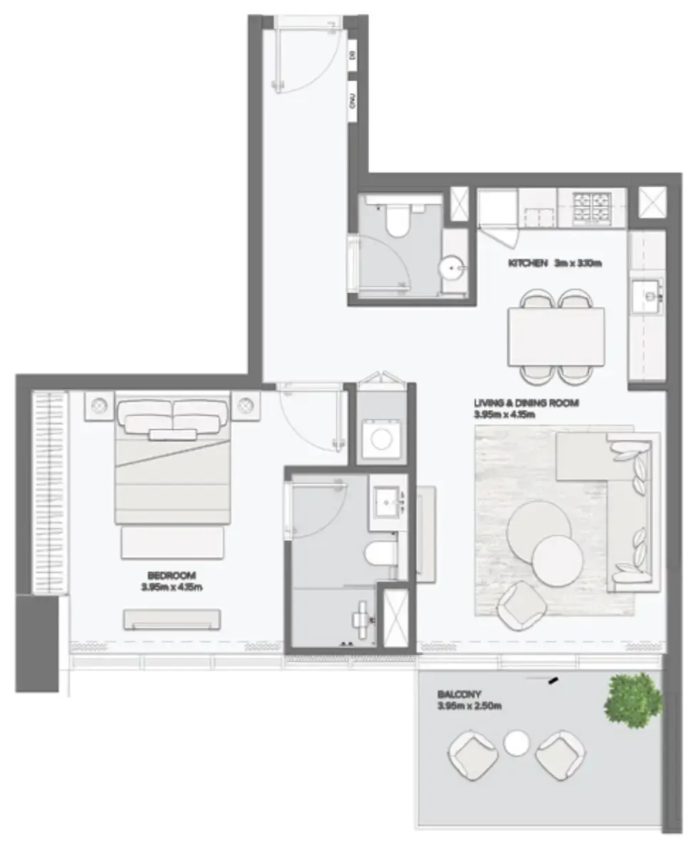Mansory Residences by Amaal 1 bed floor plan, 906 sqft