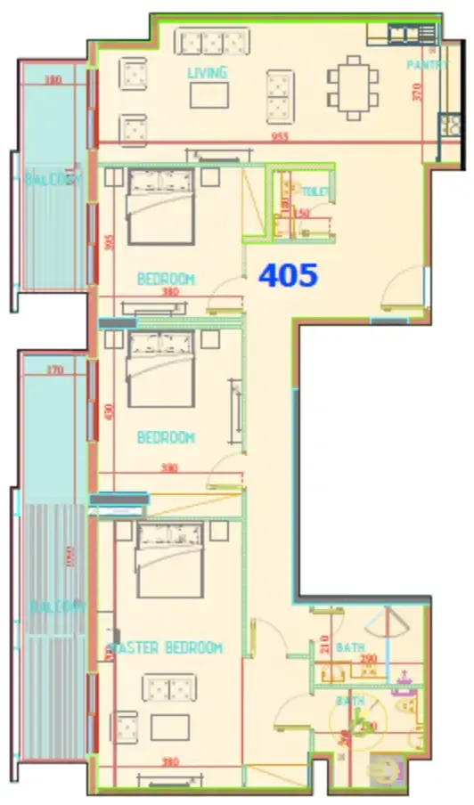 Carmel Residence 3 bed floor plan, 1,988 sqft