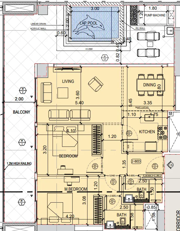 Binghatti Amberhall 2 bed floor plan, 1,612 sqft