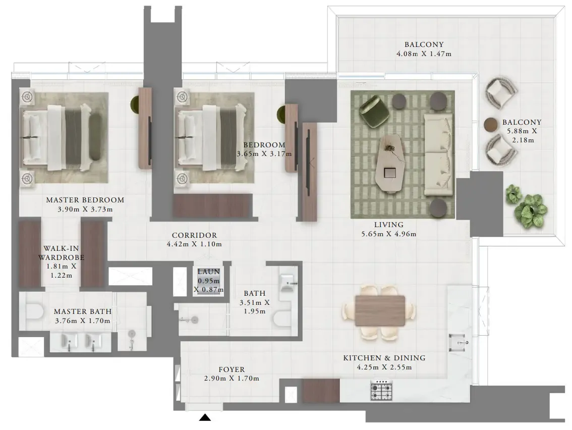 Creek Bay 2 bed floor plan, 1,448 sqft