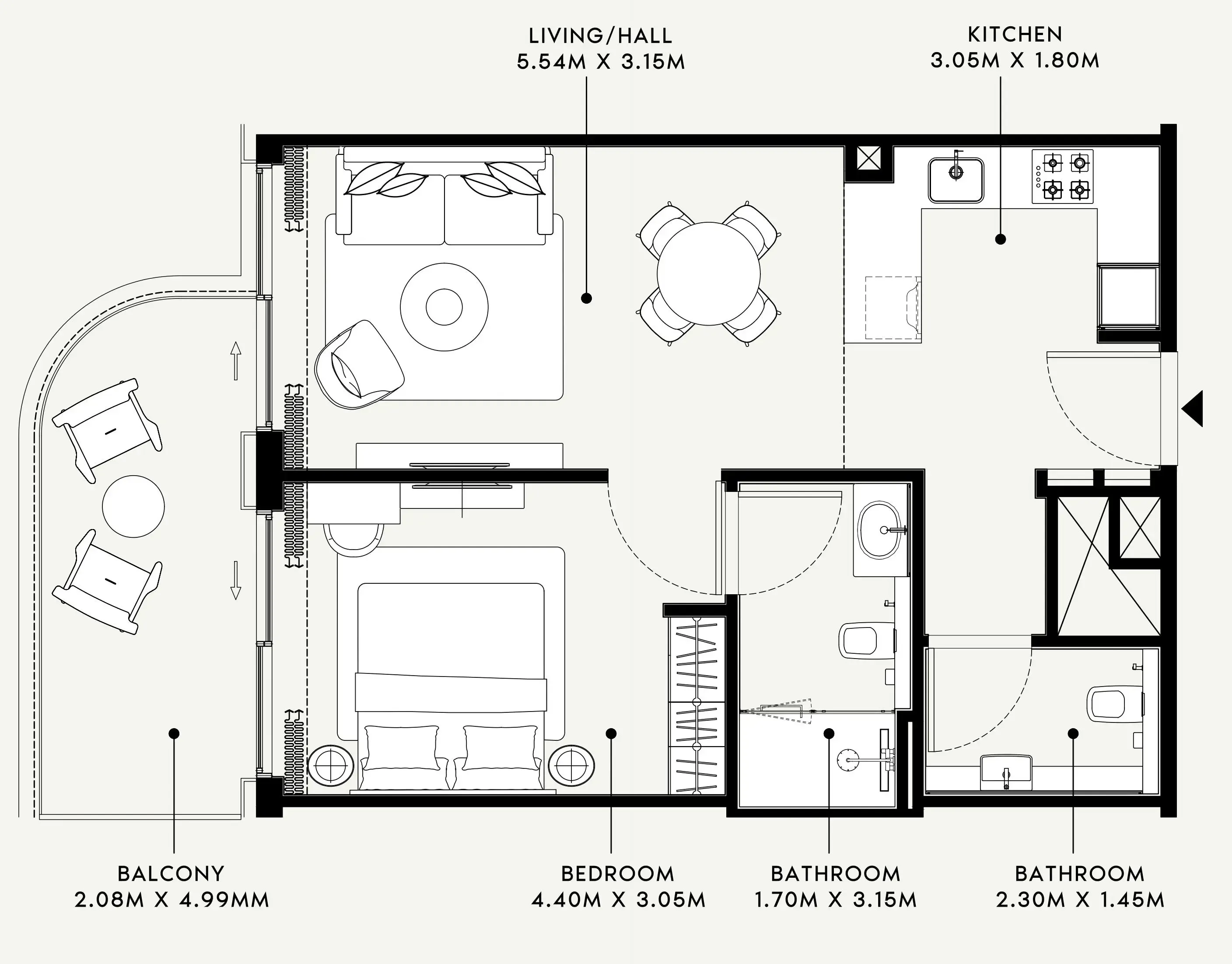 Azizi Venice 1 bed floor plan, 723 sqft