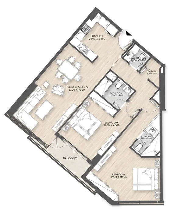 Capital Horizon Terraces 2 bed floor plan, 1,173 sqft