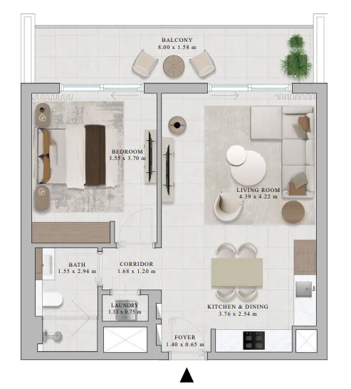 Rosehill 1 bed floor plan, 820 sqft