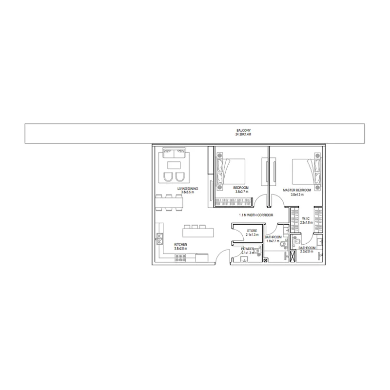 Golf Place 2 bed floor plan, 1,541 sqft
