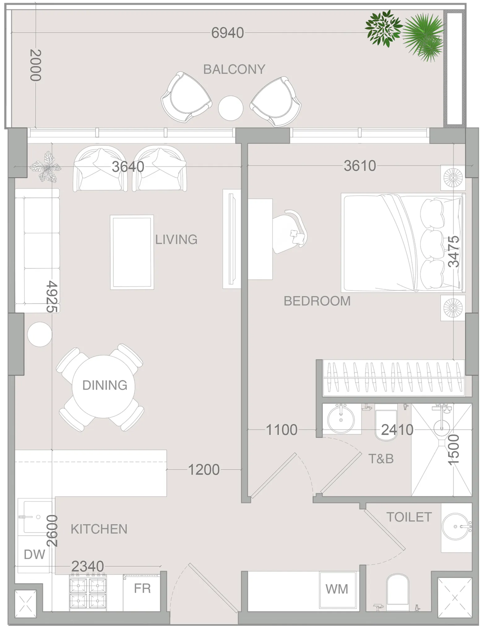 IR1DIAN Park 2 1 bed floor plan, 782 sqft
