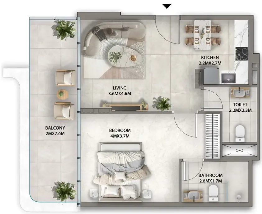 Antalya 1 bed floor plan, 799 – 829 sqft