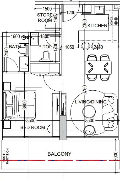 Al Haseen Residences 6 1 bed floor plan, 755 sqft