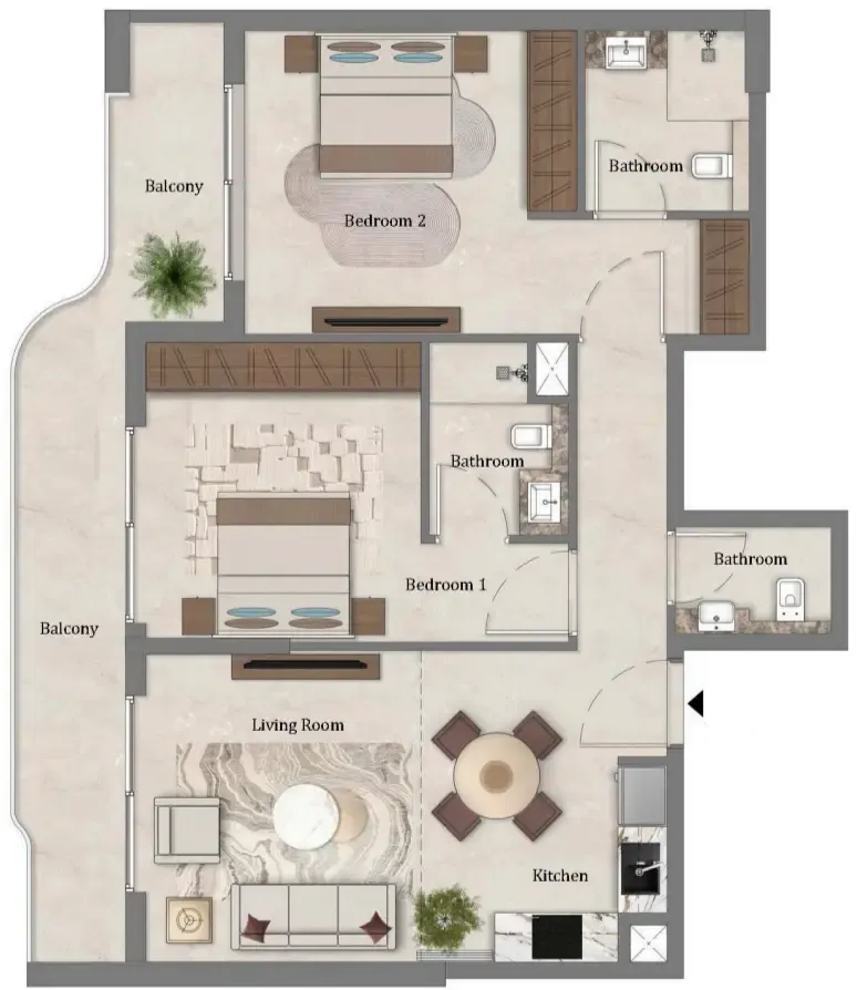 Mirari Lagoon by Zoya 2 bed floor plan, 1,033 sqft
