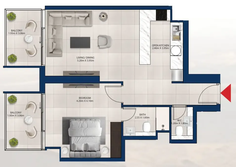Al Vista 1 bed floor plan, 828 sqft