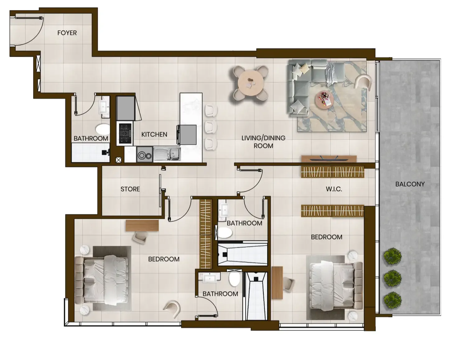 Butterfly Towers 2 bed floor plan, 1,413 sqft