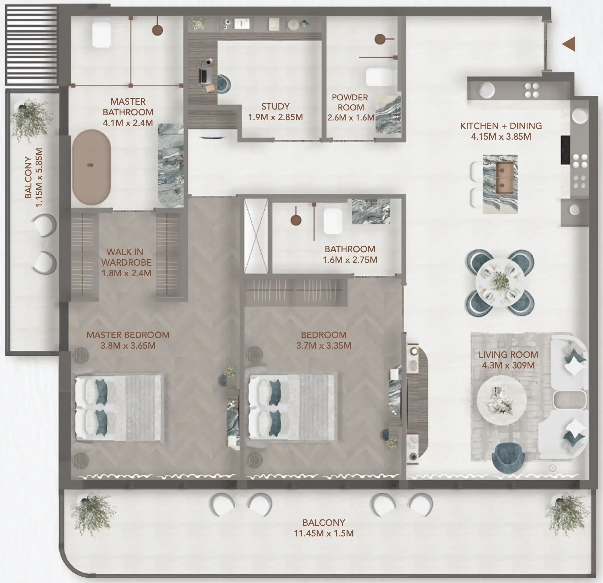 241 Waterside 2 bed floor plan, 1,467 sqft