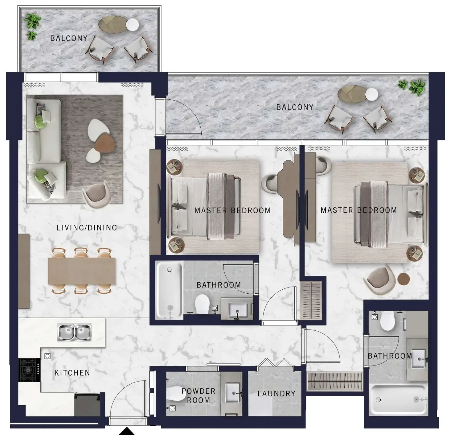 DoubleTree by Hilton 2 bed floor plan, 1,179 sqft