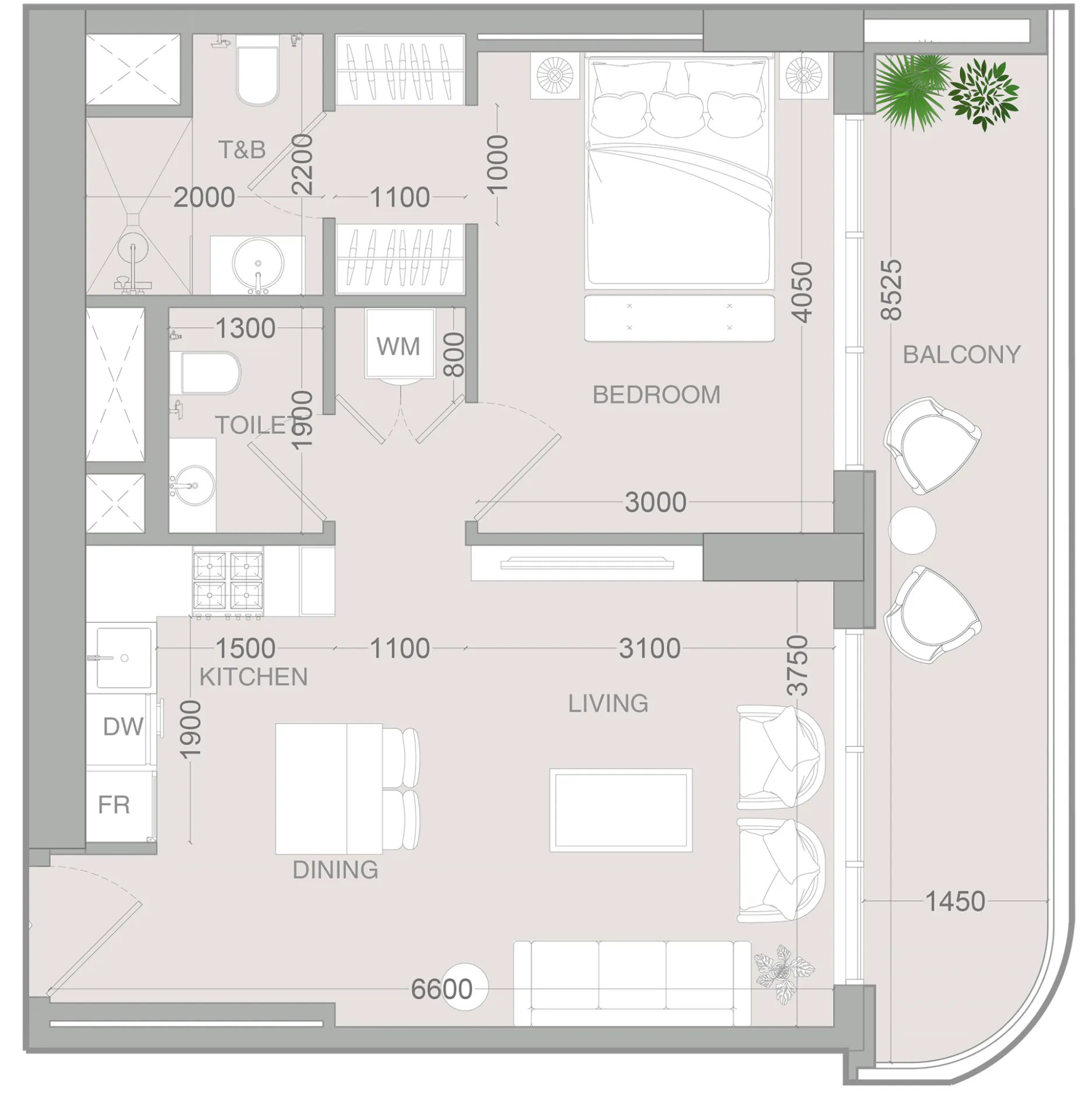 ALTA V1EW 1 bed floor plan, 739 sqft