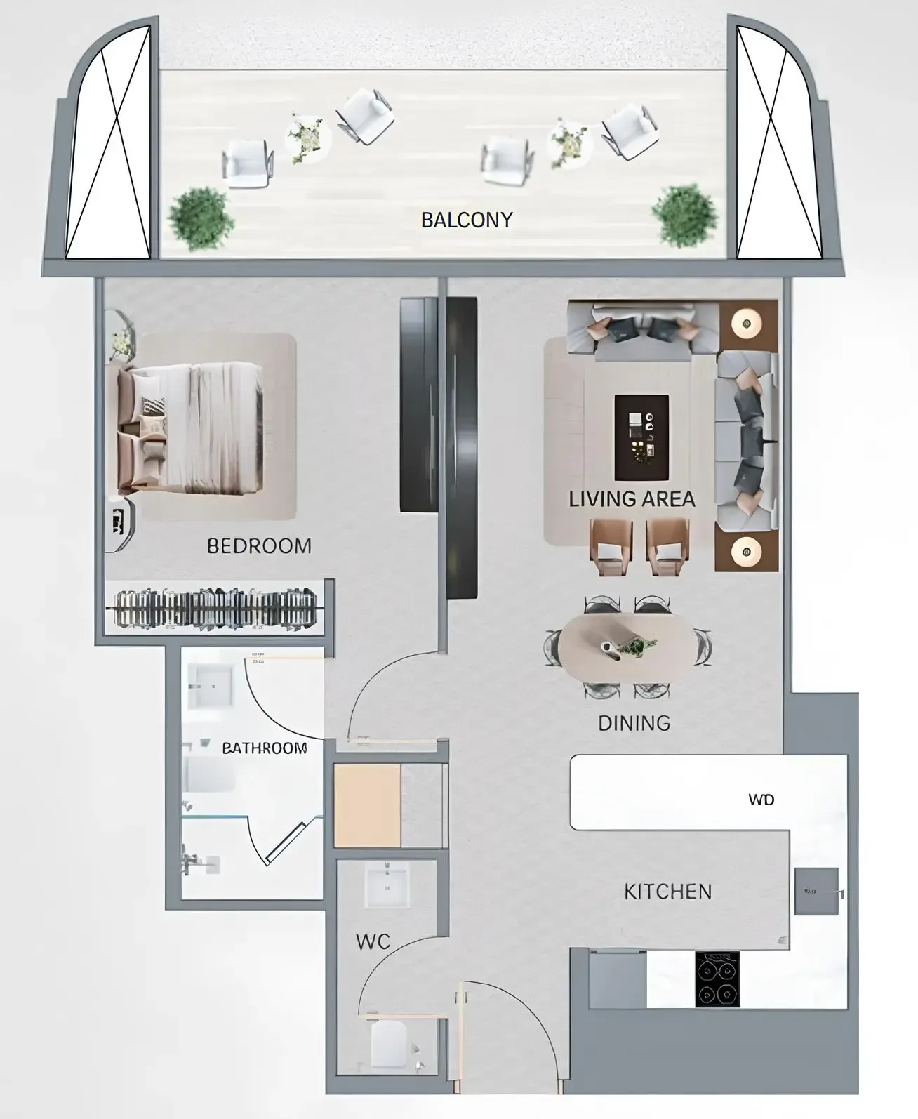 Vision Iconic 1 bed floor plan, 694 – 861 sqft