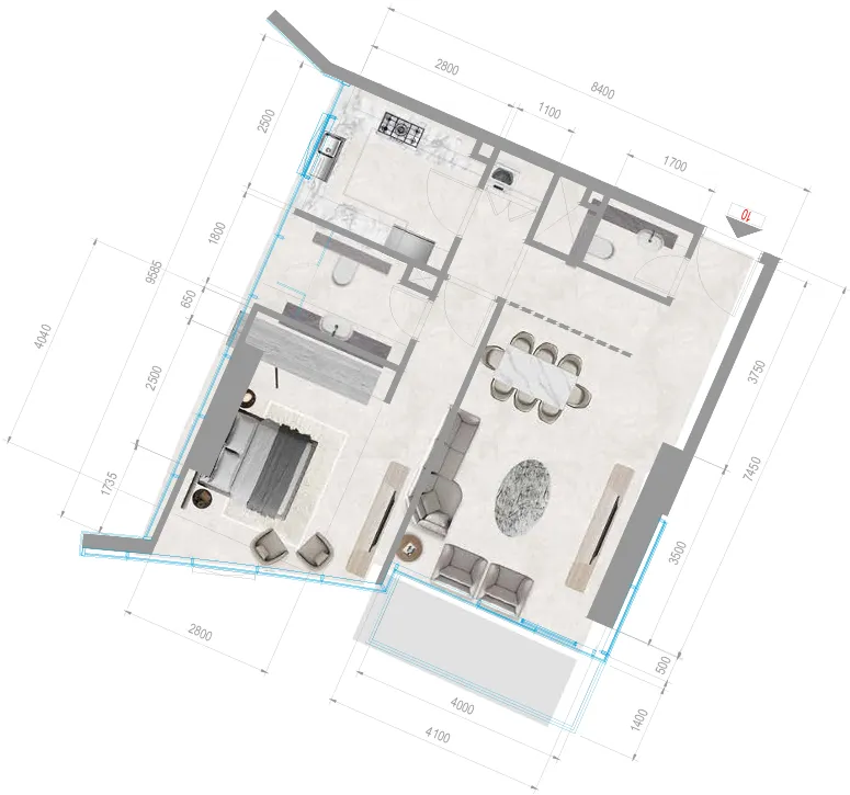 Orchid Towers Phase 1 1 bed floor plan, 833 sqft