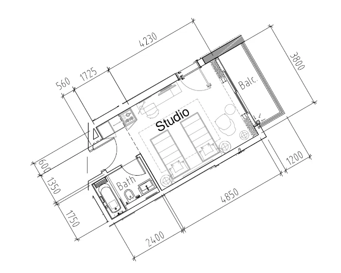 Damac Hills 2 - Hotel Edge by Rotana Studio floor plan, 357 sqft
