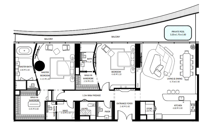 Bugatti Residences by Binghatti 2 bed floor plan, 2,459 sqft