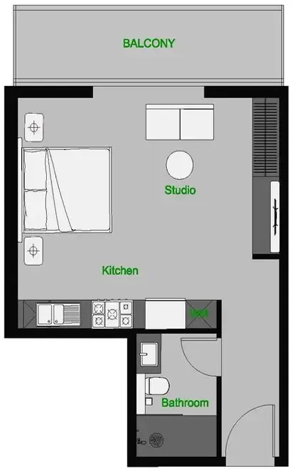 The Central Downtown Studio floor plan, 548 sqft