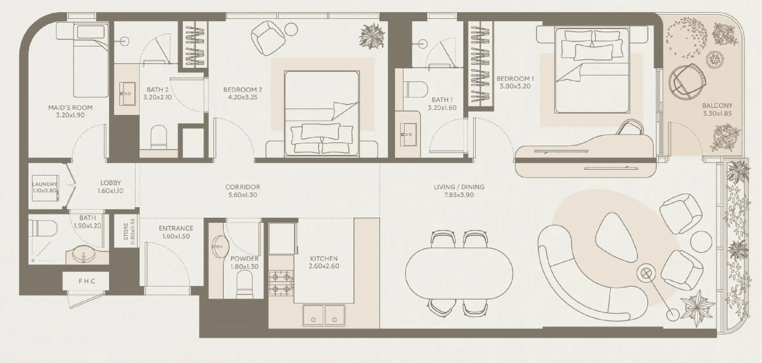 Symphony by Chaimaa 2 bed floor plan, 1,222 sqft