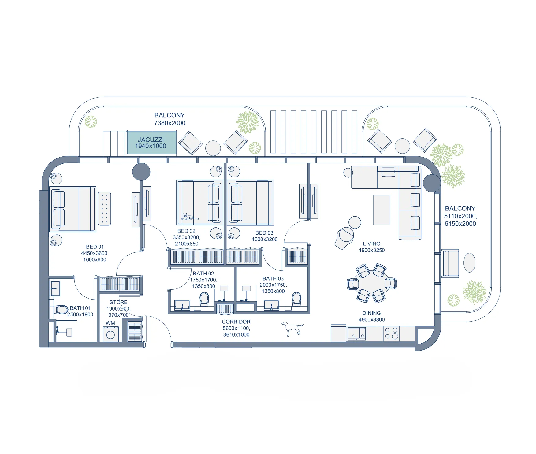 Le Chateau Pietrus 3 bed floor plan, 1,506 – 1,929 sqft