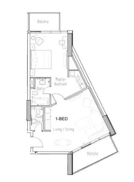Damac Hills - Radisson Dubai 1 bed floor plan, 901 sqft