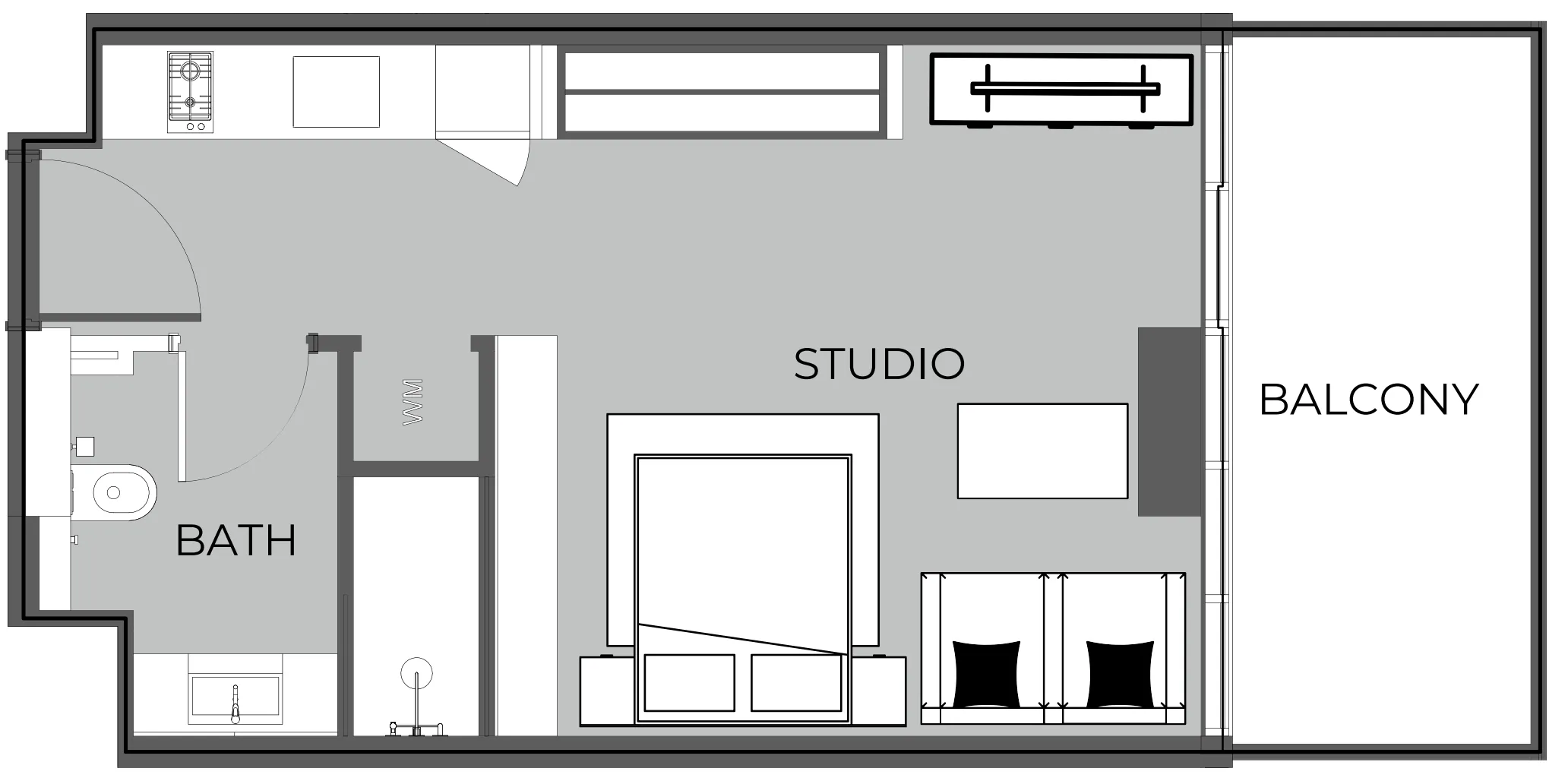 The Boulevard Studio floor plan, 457 sqft
