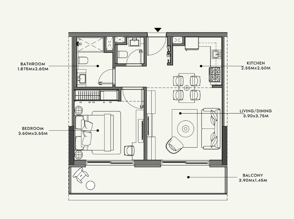 Azizi Venice 1 bed floor plan, 689 sqft