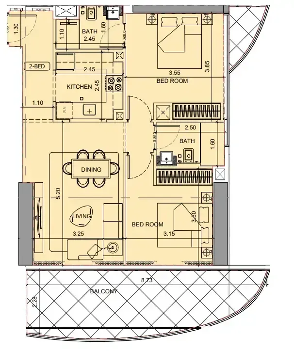 Project Maybach 2 bed floor plan, 992 sqft