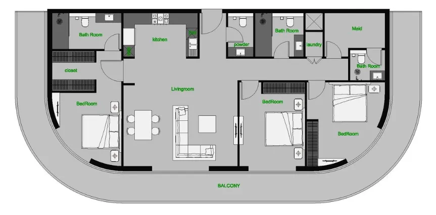 The Central Downtown 3 bed floor plan, 2,180 sqft