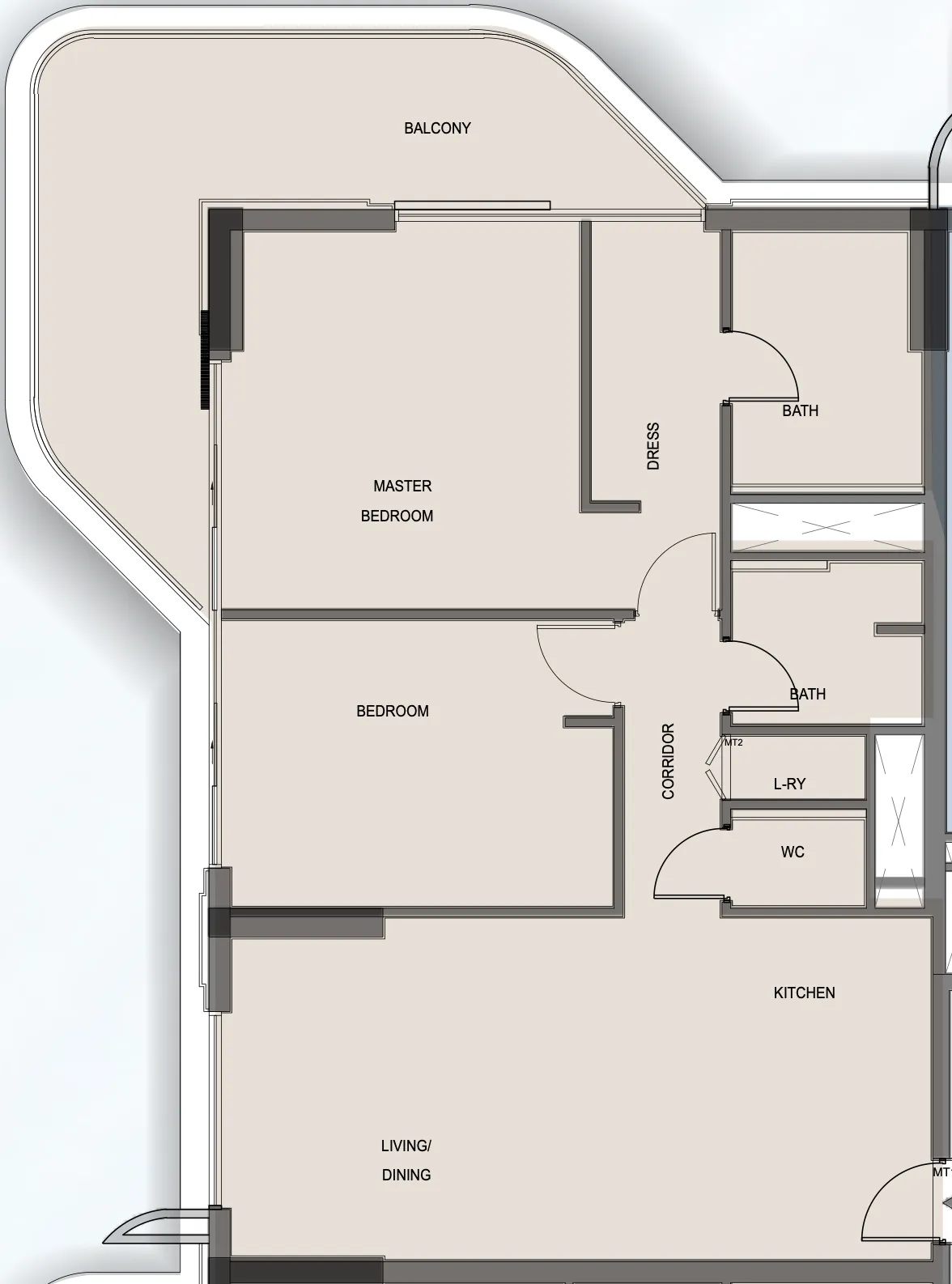 Edgewater Residences 1, 2 and 3 2 bed floor plan, 1,310 sqft