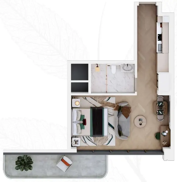 Vega Studio floor plan, 486 sqft