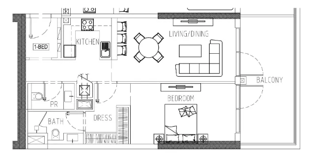 Damac Riverside Views 1 bed floor plan, 946 sqft