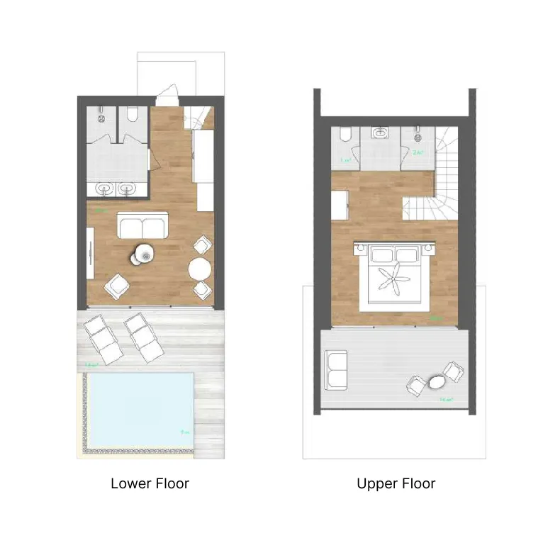 Radisson Resort Maldives 1 bed floor plan, 990 sqft